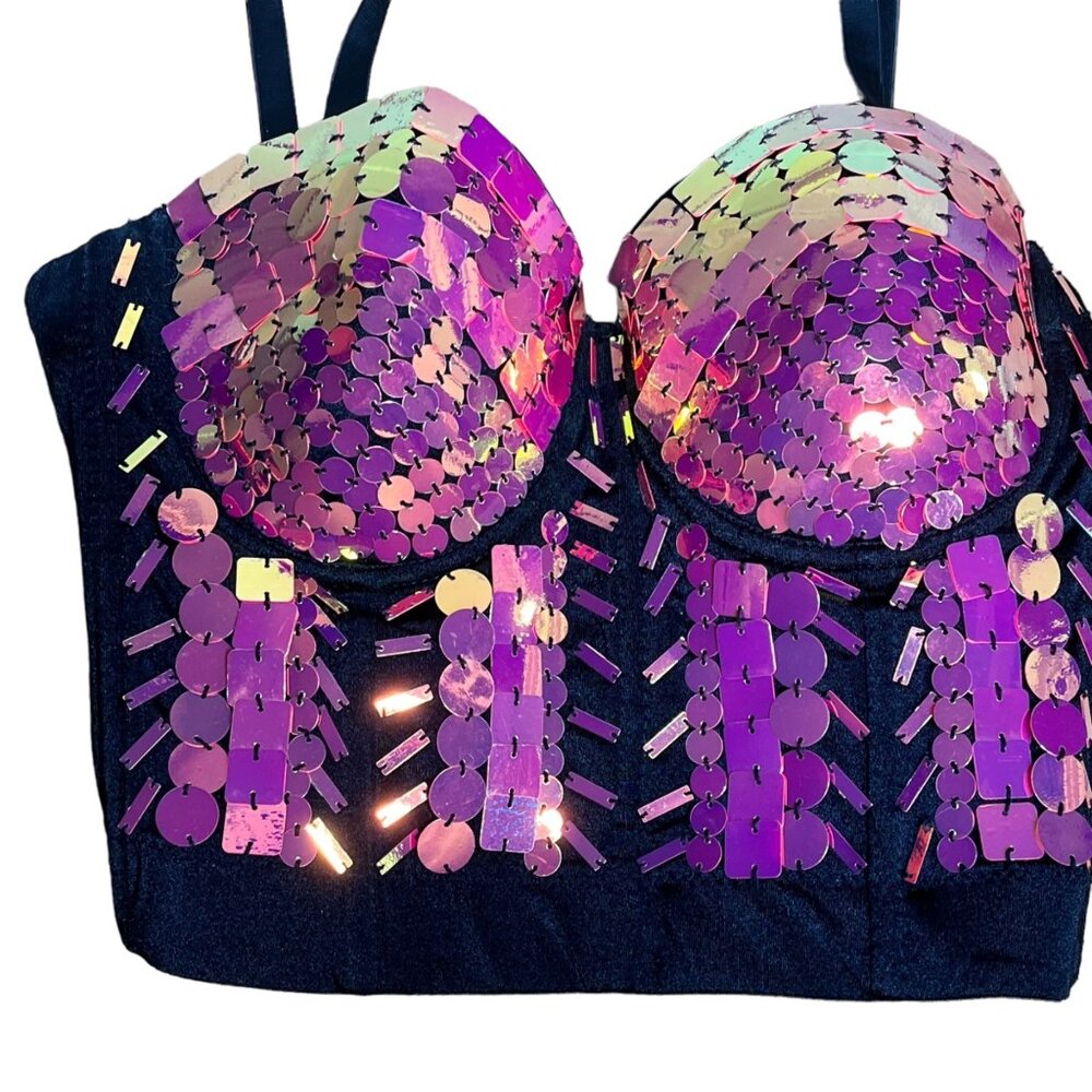 Lydia Sequin Bustier Top Multi-Color Sequins Size M - Picture 3 of 4
